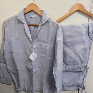 Brand NEW With Tags Serena & Lily Positano Linen Sky Blue Pajama Set Size Small